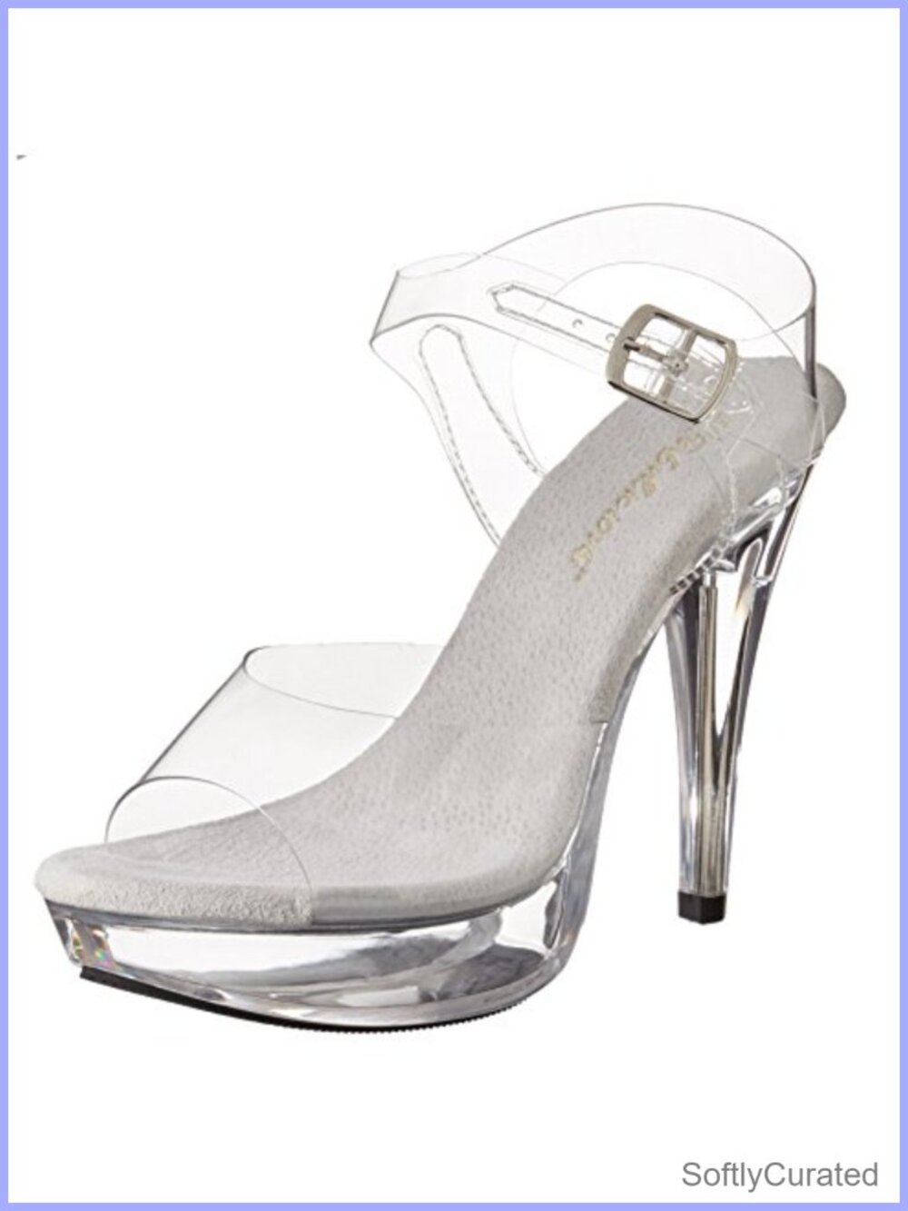 Clear Platform Ankle Strap Sandal with Rhinestone Buckle Detail